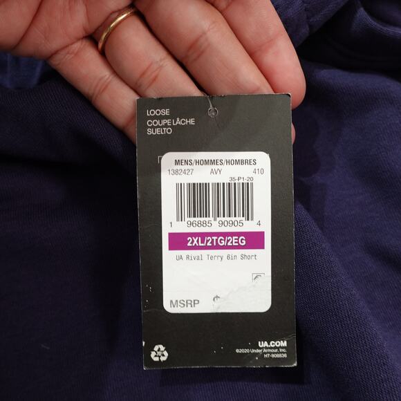 NWT Under Armour Mens UA Rival Terry 6" Activewear Shorts Loose Fit Navy Sz 2XL - Picture 6 of 7